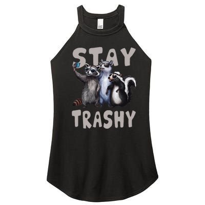 Stay Trashy Funny Raccoon Opossum Skunk Women's Perfect Tri Rocker Tank