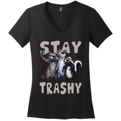 Stay Trashy Funny Raccoon Opossum Skunk Women's V-Neck T-Shirt