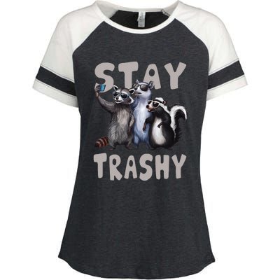 Stay Trashy Funny Raccoon Opossum Skunk Enza Ladies Jersey Colorblock Tee