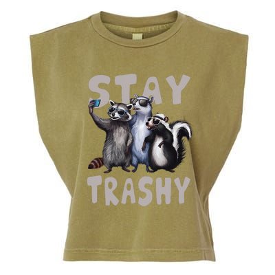 Stay Trashy Funny Raccoon Opossum Skunk Garment-Dyed Women's Muscle Tee