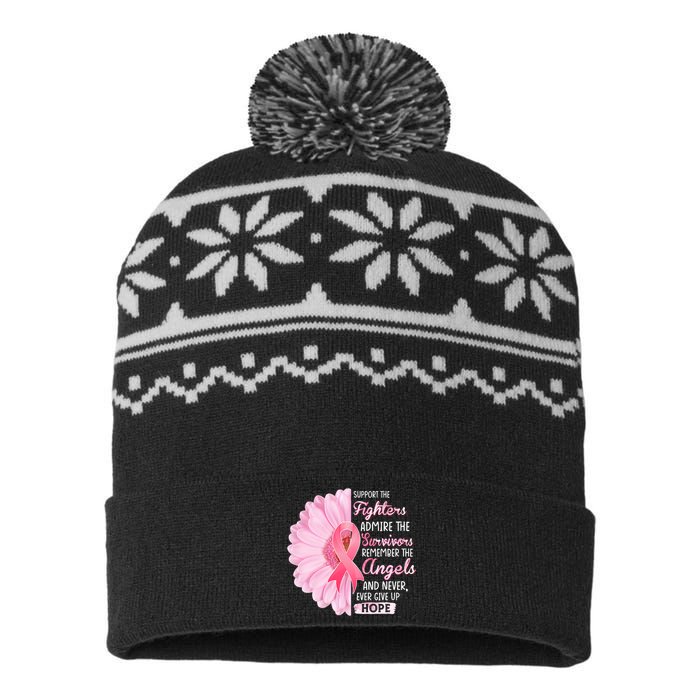 Support The Fighters Admire The Survivors Breast Cancer USA-Made Snowflake Beanie