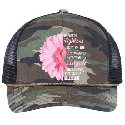 Support The Fighters Admire The Survivors Breast Cancer Retro Rope Trucker Hat Cap