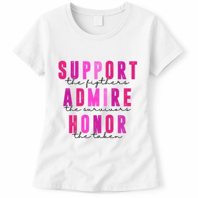 Support The Fighter Admire The Survivor Honor The Taken Cancer Awareness Womens T-Shirt