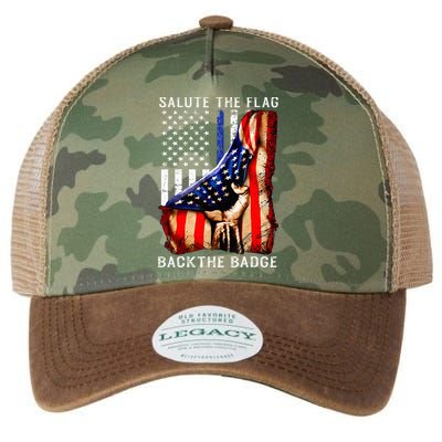 Salute The Flag Back The Badge Flag Police Hand Legacy Tie Dye Trucker Hat