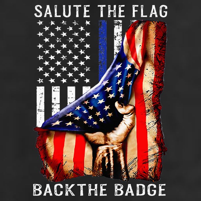 Salute The Flag Back The Badge Flag Police Hand 7 Panel Mesh Trucker Snapback Hat