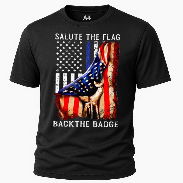 Salute The Flag Back The Badge Flag Police Hand Cooling Performance Crew T-Shirt