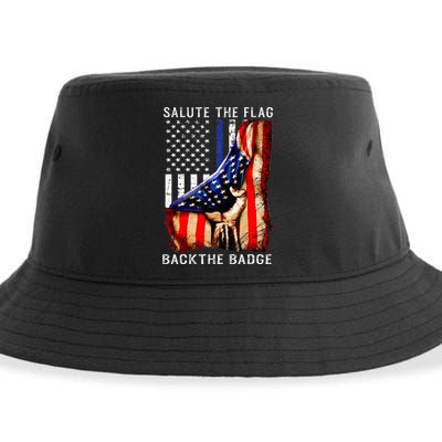 Salute The Flag Back The Badge Flag Police Hand Sustainable Bucket Hat