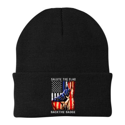 Salute The Flag Back The Badge Flag Police Hand Beanie