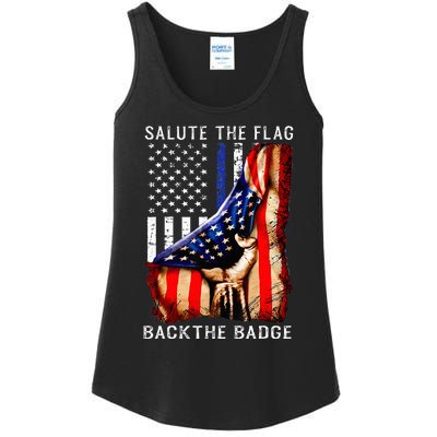 Salute The Flag Back The Badge Flag Police Hand Ladies Essential Tank