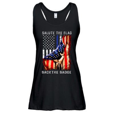 Salute The Flag Back The Badge Flag Police Hand Ladies Essential Flowy Tank