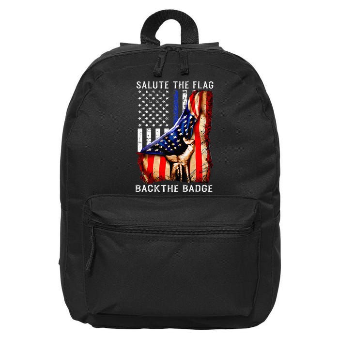 Salute The Flag Back The Badge Flag Police Hand 16 in Basic Backpack