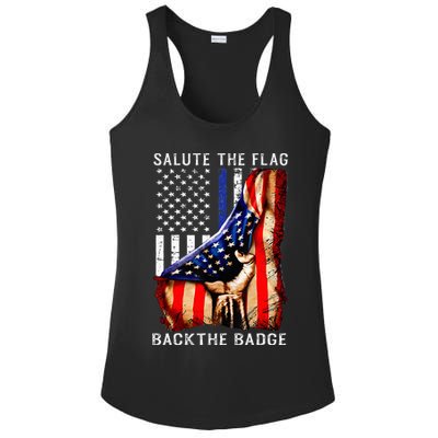 Salute The Flag Back The Badge Flag Police Hand Ladies PosiCharge Competitor Racerback Tank