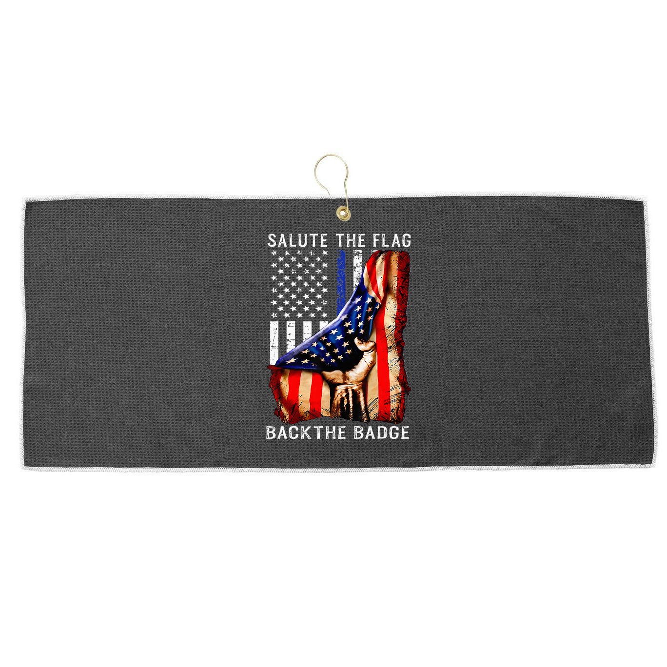 Salute The Flag Back The Badge Flag Police Hand Large Microfiber Waffle Golf Towel