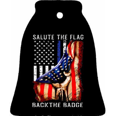 Salute The Flag Back The Badge Flag Police Hand Ceramic Bell Ornament