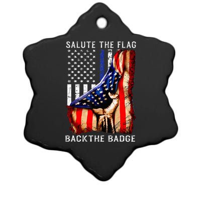 Salute The Flag Back The Badge Flag Police Hand Ceramic Star Ornament