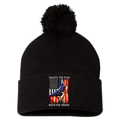 Salute The Flag Back The Badge Flag Police Hand Pom Pom 12in Knit Beanie