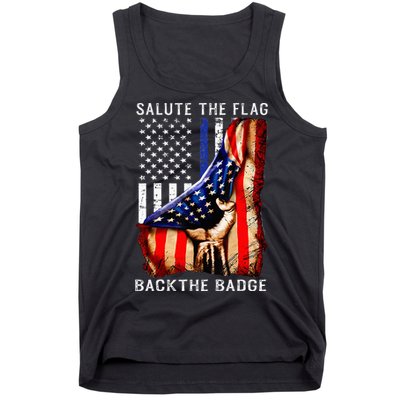 Salute The Flag Back The Badge Flag Police Hand Tank Top