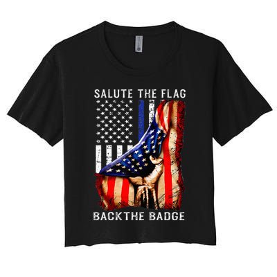 Salute The Flag Back The Badge Flag Police Hand Crop Top