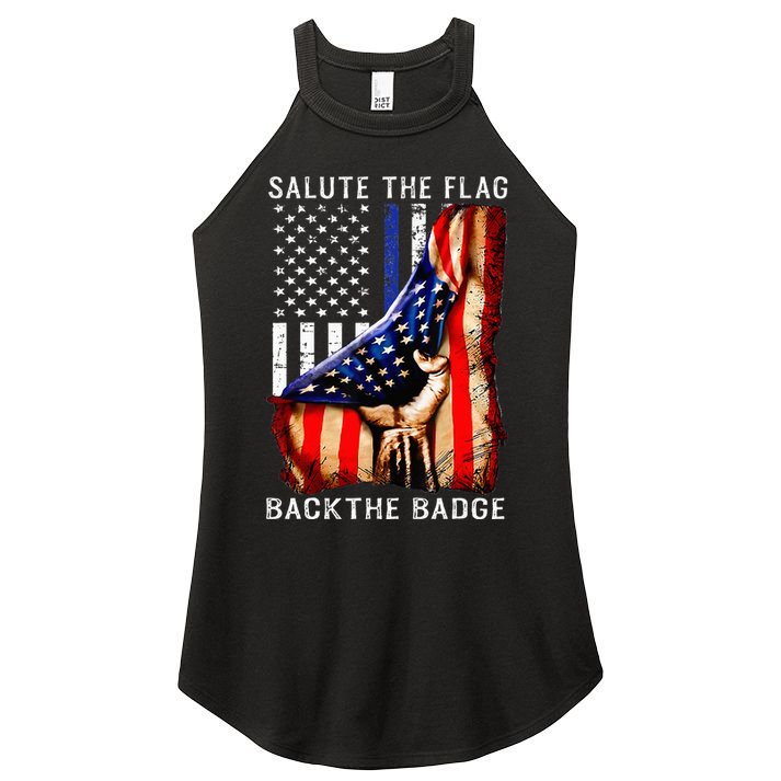 Salute The Flag Back The Badge Flag Police Hand Women's Perfect Tri Rocker Tank