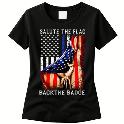 Salute The Flag Back The Badge Flag Police Hand Womens T-Shirt