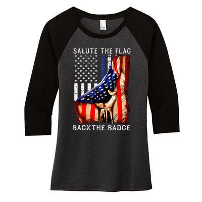 Salute The Flag Back The Badge Flag Police Hand Women's Tri-Blend 3/4-Sleeve Raglan Shirt