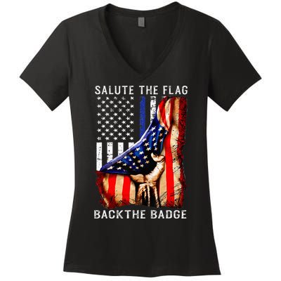 Salute The Flag Back The Badge Flag Police Hand Women's V-Neck T-Shirt