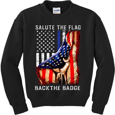Salute The Flag Back The Badge Flag Police Hand Kids Sweatshirt