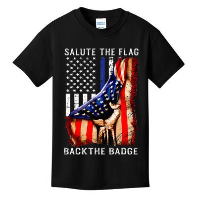 Salute The Flag Back The Badge Flag Police Hand Kids T-Shirt