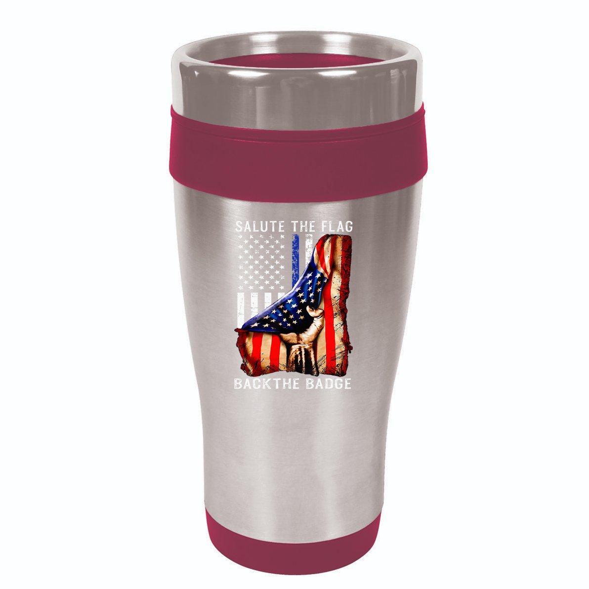Salute The Flag Back The Badge Flag Police Hand 16oz Travel Tumbler