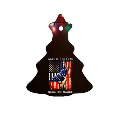 Salute The Flag Back The Badge Flag Police Hand Ceramic Tree Ornament