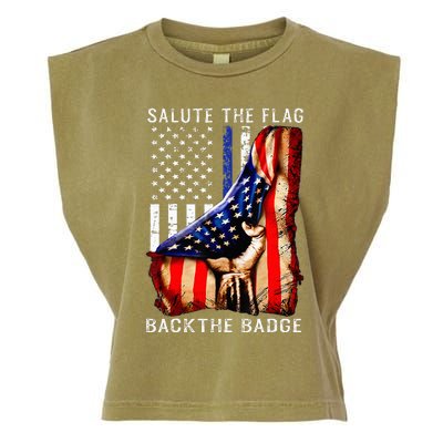 Salute The Flag Back The Badge Flag Police Hand Garment-Dyed Women's Muscle Tee