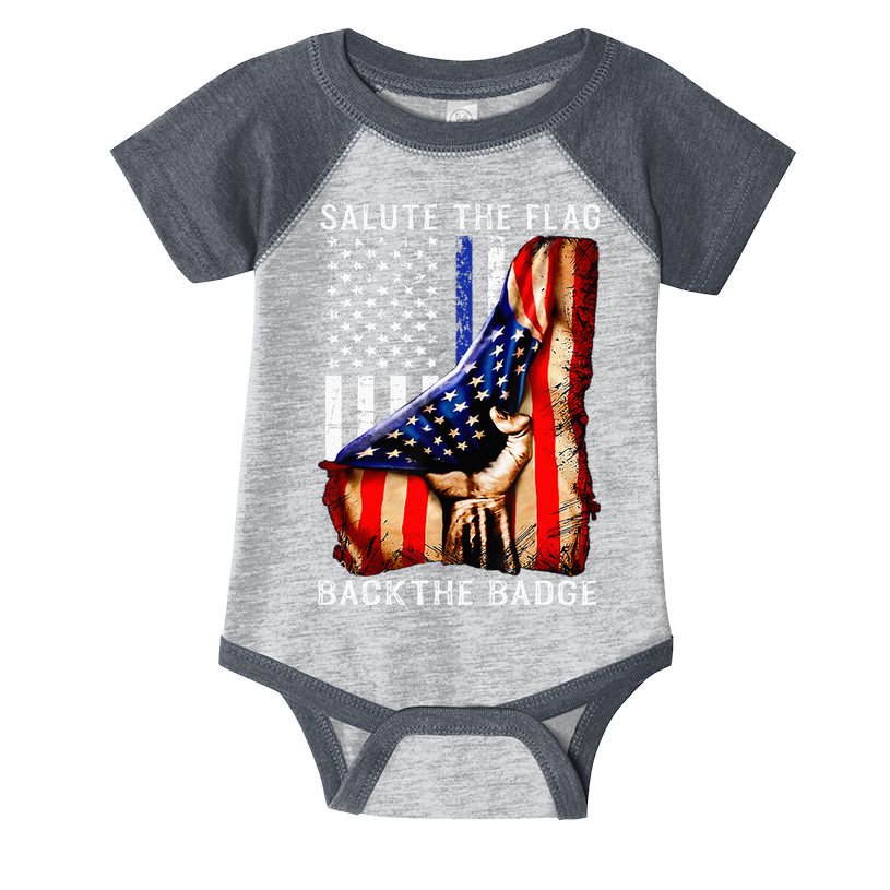 Salute The Flag Back The Badge Flag Police Hand Infant Baby Jersey Bodysuit