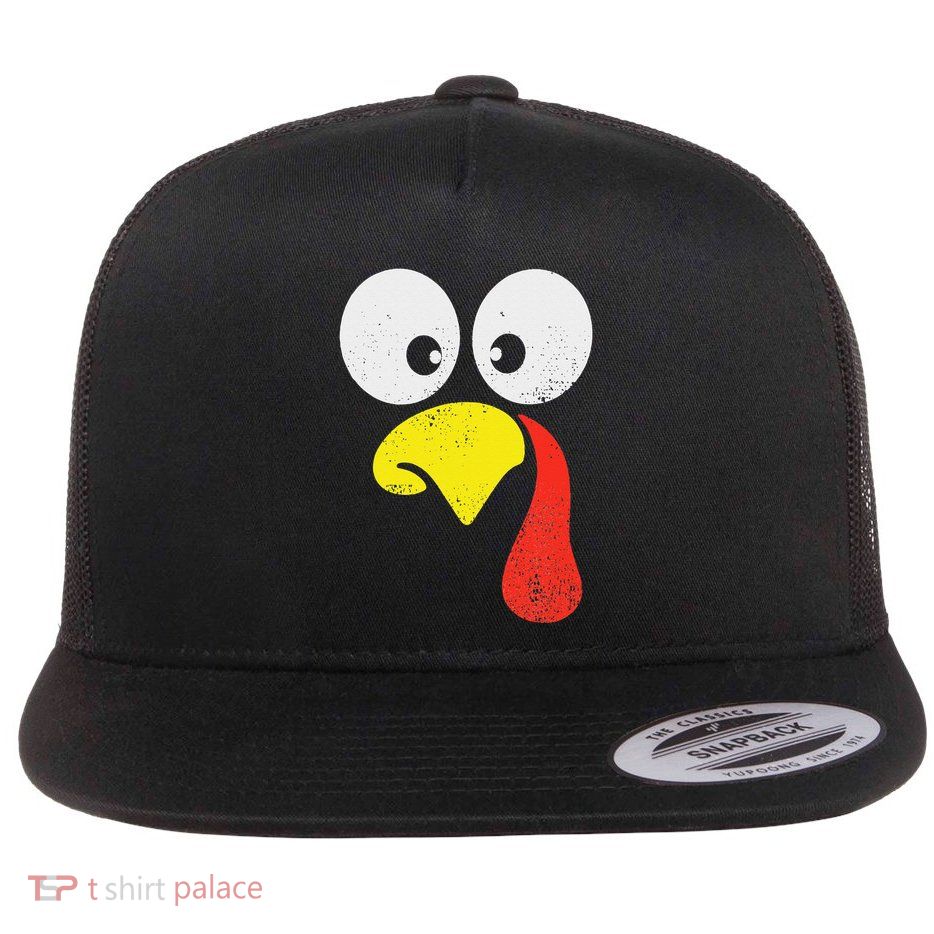 Silly Turkey Face Family Thanksgiving Dinner Gift Flat Bill Trucker Hat
