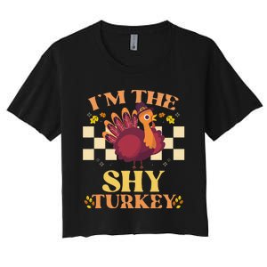 Shy Turkey Funny Matching Thanksgiving Outfit Family Couple Women's Crop Top Tee