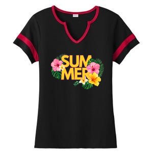 Summer Tropical Floral Ladies Halftime Notch Neck Tee