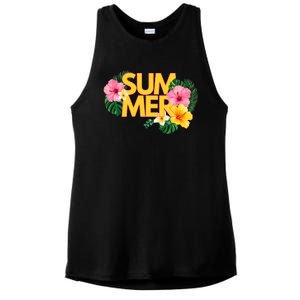 Summer Tropical Floral Ladies PosiCharge Tri-Blend Wicking Tank