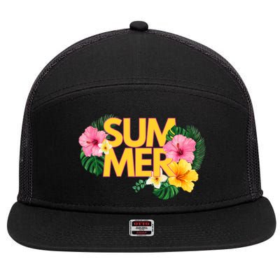 Summer Tropical Floral 7 Panel Mesh Trucker Snapback Hat