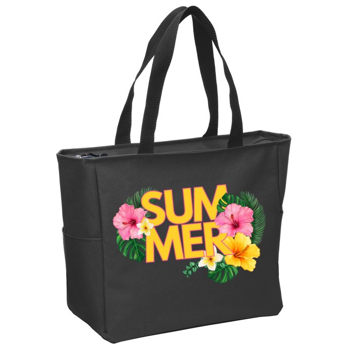 Summer Tropical Floral Zip Tote Bag