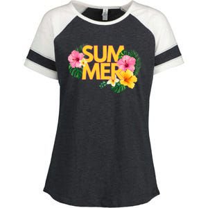 Summer Tropical Floral Enza Ladies Jersey Colorblock Tee