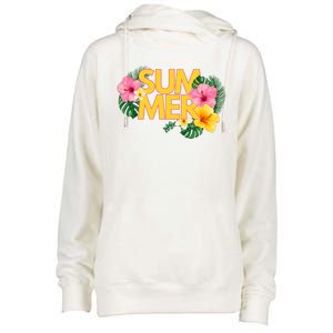 Summer Tropical Floral Womens Funnel Neck Pullover Hood