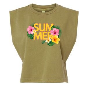 Summer Tropical Floral Garment-Dyed Women's Muscle Tee