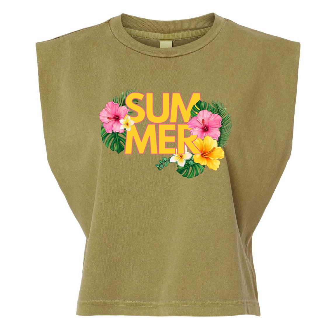 Summer Tropical Floral Garment-Dyed Women's Muscle Tee