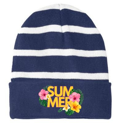 Summer Tropical Floral Striped Beanie with Solid Band