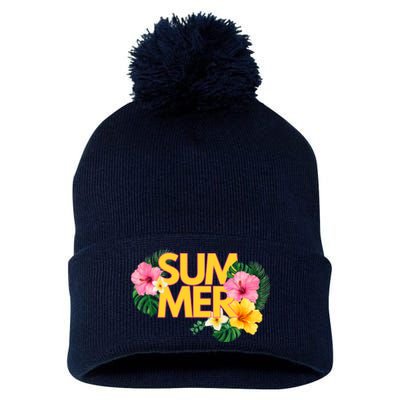 Summer Tropical Floral Pom Pom 12in Knit Beanie