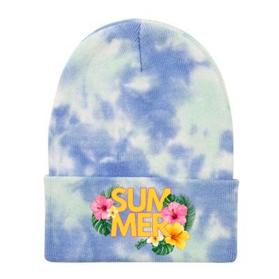 Summer Tropical Floral Tie Dye 12in Knit Beanie