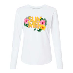 Summer Tropical Floral Womens Cotton Relaxed Long Sleeve T-Shirt