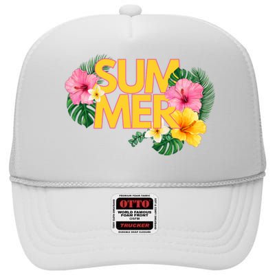 Summer Tropical Floral High Crown Mesh Back Trucker Hat