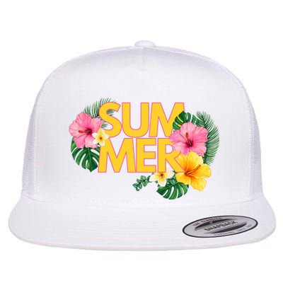 Summer Tropical Floral Flat Bill Trucker Hat