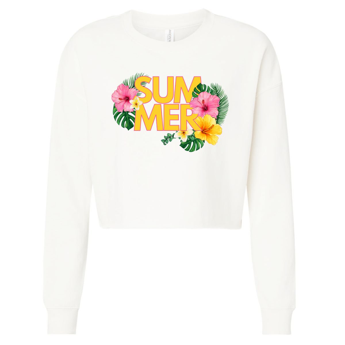 Summer Tropical Floral Cropped Pullover Crew