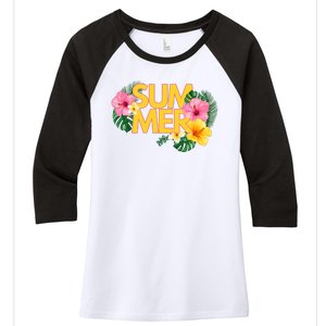 Summer Tropical Floral Women's Tri-Blend 3/4-Sleeve Raglan Shirt